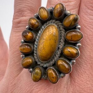 Flower Tiger's Eye Sterling Silver Statement Ring